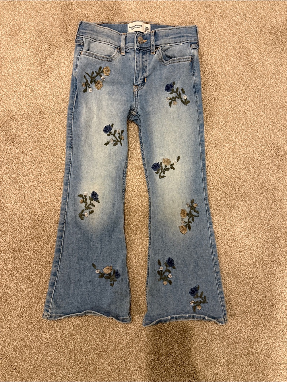abercrombie kids Light Blue Floral Embroidered Flare Jeans
